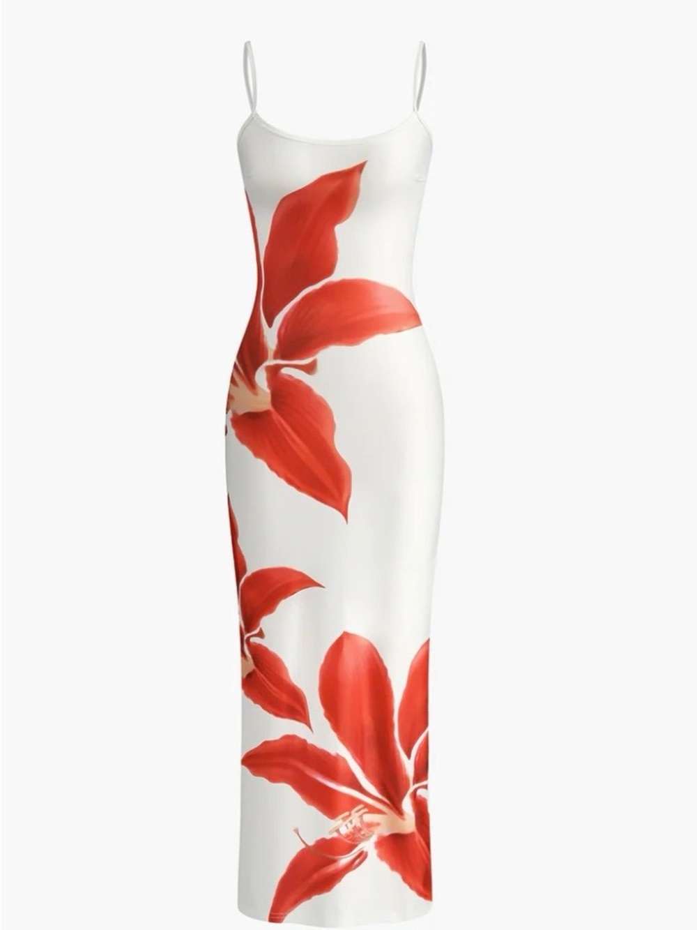 Commense White Maxi Dress with Red Floral Design - Picture 3 of 5